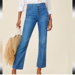 Reformation Cynthia Button Fly High Rise Straight Jeans 24 Zenia Wash